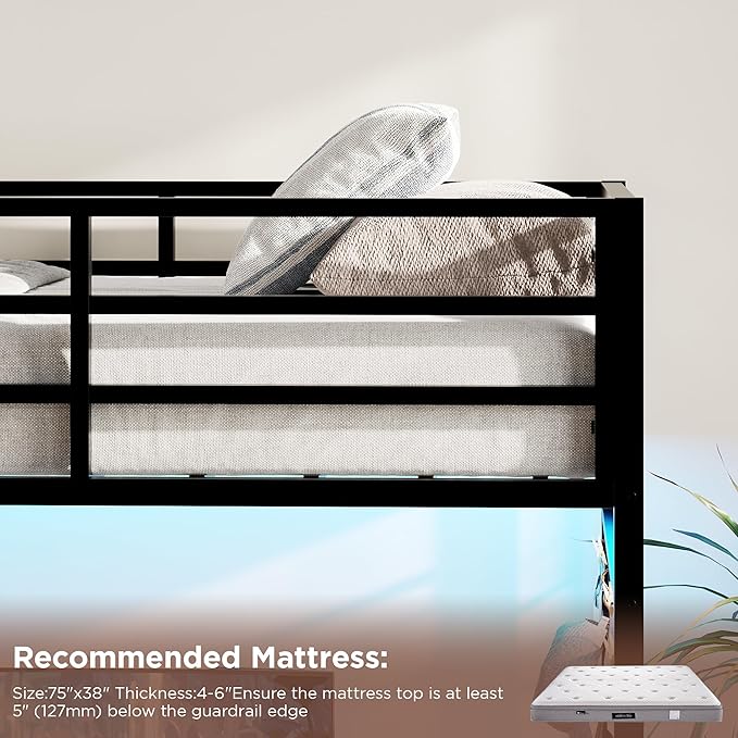 Vabches Twin Size Loft Bed with L-Shaped Desk, LED Lights, Charging Station, Loft Bed Frame with with Storage Drawers,Coat Rack, Safety Guardrail & Ladder, Gray