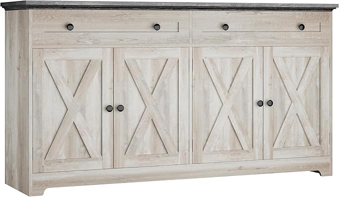 IRONCK Buffet Cabinet with Storage, Sideboard Storage Cabinet with Drawers, Coffee Bar Cabinet, Kitchen Cabinet with Doors, Charcoal Grey and Beige Maple