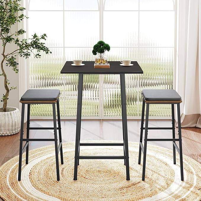 YATINEY Bar Table, Kitchen Dining Table, Bar Counter Height Table, Pub Color Matching Breakfast Table, for Dining Room, Tavern, Coffee Corner, Party, Black BT02BB