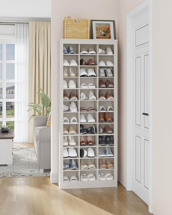 Hzuaneri Shoe Storage Cabinet, 36 Pairs Free Standing Closet Organizer, 9 inch Widened Cell Wood Shoe Organizer, 12 Tiers Vertical Space Saving Shoe Rack for Entryway, Cloakroom, White SR20703X