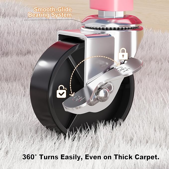 3 Tier Pink Rolling Cart with Lockable Wheels, Metal Utility Carts Organizer on Wheels for Kitchen, Nursery, Snack, Bedside Cart for Baby Essentials, Easy Assemble Mobile Storage Roller Trolley
