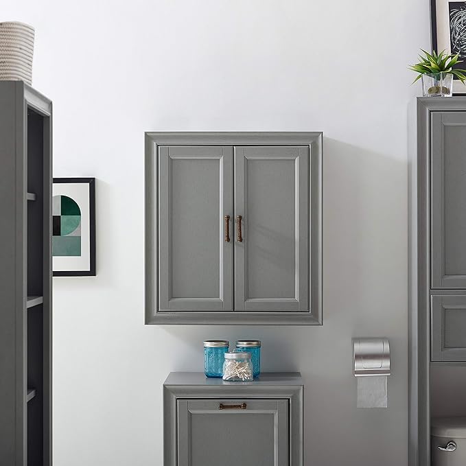 Crosley Furniture Tara Wall Mounted Bathroom Storage Medicine Cabinet with Shelves, Vintage Gray