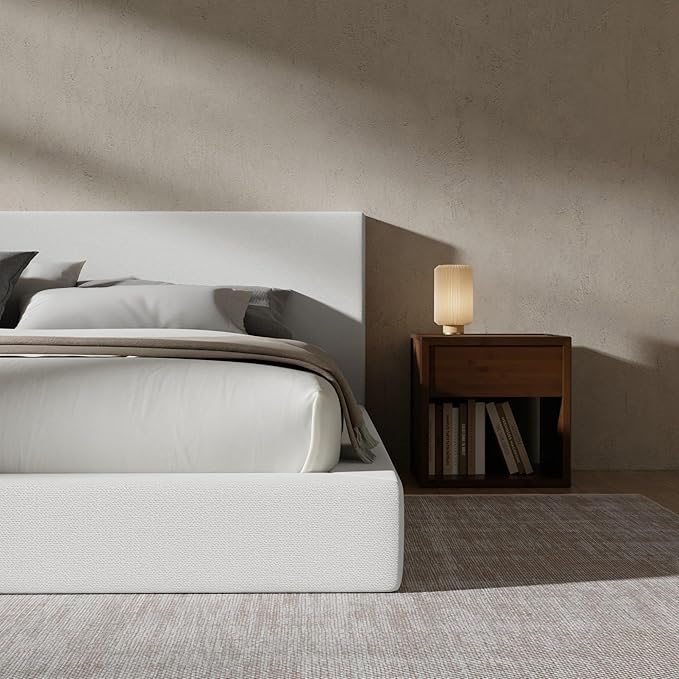 RECCI AirFrame King Size Bed Frame with Headboard, Cloud Upholstered Platform Bed Frame, 5 Inch Foam Cushioned, No Box Spring, Easy Assembly(Snow White)