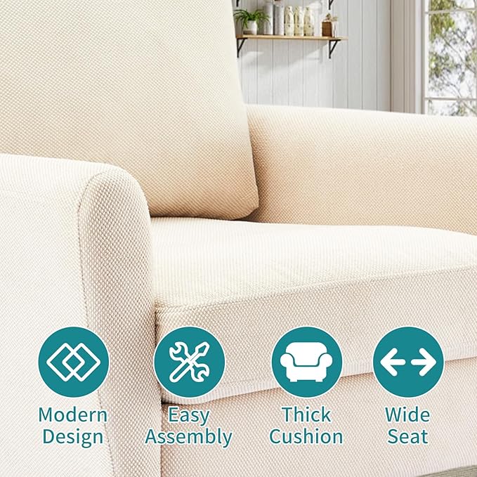 OLIXIS Comfy Accent Chair for Living Room Bedroom and Waiting Room, Upholstered Mid-Century Reading Chair with Pillow and Solid Wood Legs, Wide Singe Modern Lounge Sofa, Cream Beige