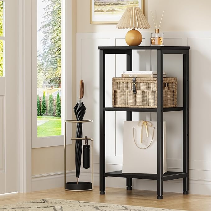 Asgolion Small Black Side Table, Tall End Table with Adjustable Shelf, Accent Table Stand for Home Decor, Small Entryway Table, Bedroom Nightstand, Living Room, Office, Black