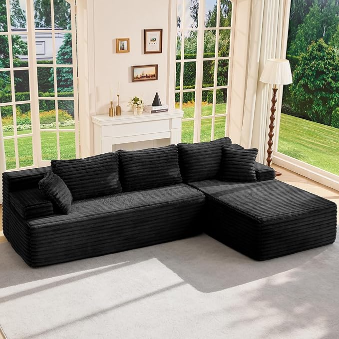 Hobestluk Modular Sectional Sofa Boneless Couch L-Shape Couch 3 Seat Modular Couch Memory Foam Sectional Couches for Living Room Furniture, Cloud Couch with Oversized Chaise (108" Right Facing Chaise)