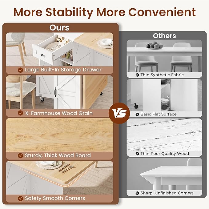 Folding Dining Table for Small Spaces, Space Saving Foldable Kitchen Table with Drawer & Storage Shelf, Rolling Drop Leaf Dining Table with Wheels for Dining Room (Natual 47.2" x 23.6" x 29.5")