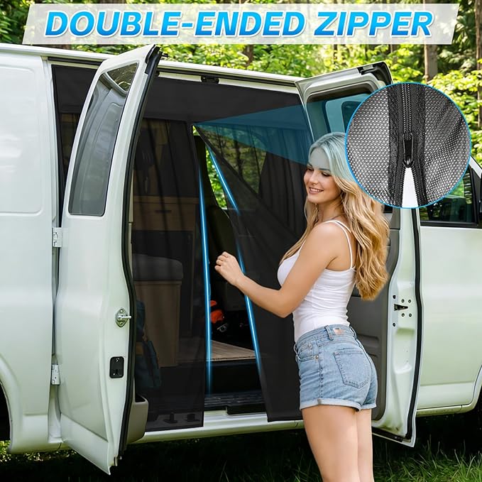 Magnetic Van Screen for Chevrolet Express/GMC Savana 1996-2025 - Mosquito Net with Zipper for Sliding Door - 55" H x 51" W