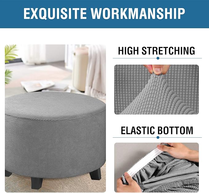 H.VERSAILTEX Ottoman Cover Stretch Ottoman Slipcover Round Ottoman Storage Cover Folding Stool Covers Furniture Protector Cover for Footrest Ottoman Fit Dia 20" - 23",Dove