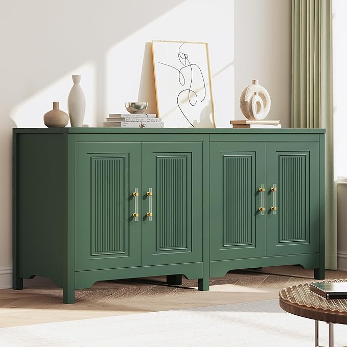 Jocoevol 55" Buffet Cabinet with Storage, Modern Fluted Door Design Sideboard Buffet Cabinet with Adjustable Shelf, Coffee Bar Station for Kitchen Living Room Green