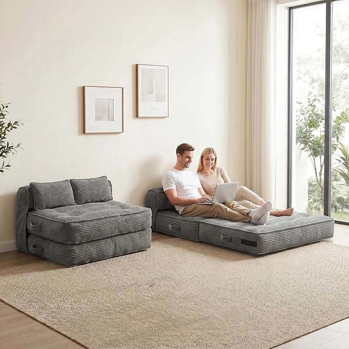 Folding Sofa Bed, Convertible Sleeper Chair with Pillow Foldable Mattress with Back Support, Portable Fold Out Chair Bed Comfy Floor Couch Lounge for Living Room Bedroom Apartment Full