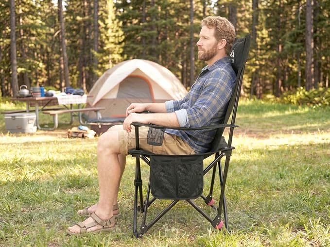 HASIKA Reclining Camping Chair with Footrest, Ultra-Lightweight Portable Folding Lounge Chair for Outdoor Hiking Picnic Beach, 4-Position Adjustable Back Support with Headrest & Carry Bag, Black