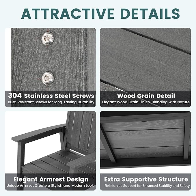 Pamapic 7 PCS Outdoor Dining Set, Spacious HDPE Outdoor Table and Chairs, Wood Grain Patio Furniture Sets with Elegant Armrest, All-Weather Outdoor Furniture with Umbrella Hole, Gray