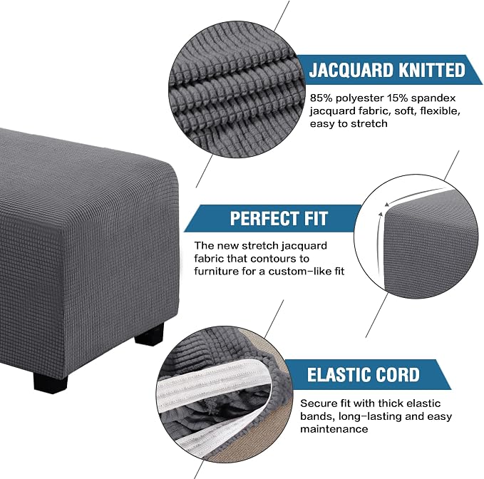 H.VERSAILTEX Ottoman Cover Slipcover Rectangle Fit Length 35"-45" Footrest Sofa Slipcovers Stool Cover Footstool Protector Covers Feature Stretch Thick Soft Jacquard Fabric Removable Washable - Grey