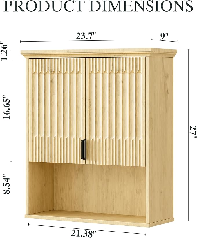 FLOWBACK Bathroom Wall Cabinet Over The Toilet Storage, 23.5×31.4 Inch Wall Mounted Medicine Cabinet with Adjustable Shelf and Door, Natural Wood Storage Cabinet for Laundry Room, Bedroom Kitchen