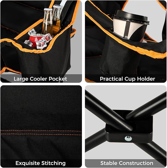 Giantex Hammock Camping Chair, Folding Chairs for Outside, Foldable Chair with Footrest, Adjustable Backrest, Padded Cushion, Carry Bag, Cup Holder, Collapsible Chair for Backpacking, Beach (2, Black)