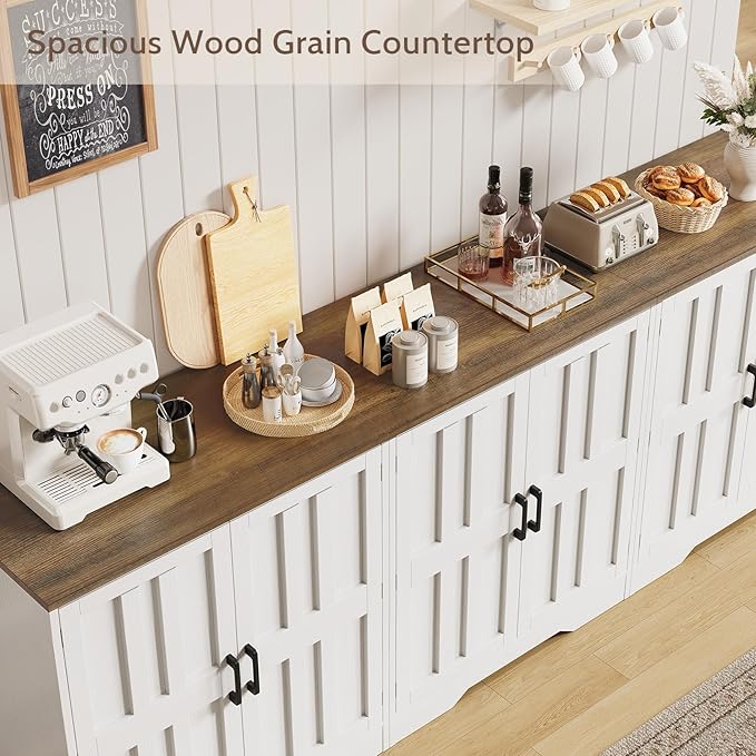 Sideboard Buffet Cabinet, Modern Farmhouse Kitchen Storage Cabinet, 94.5" Modular Accent Cabinet Coffee Station Bar Media Console Table Credenza for Kitchen Dining Room, Living Room Entryway Hallway
