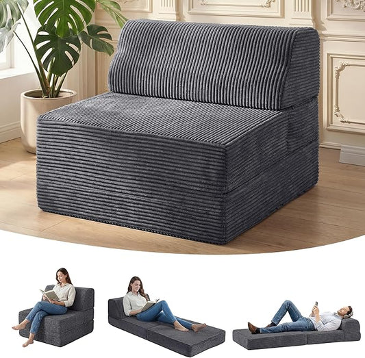Kasunpul Folding Sofa Bed with Pillow, Memory Foam Fold Out Chair Bed, Convertible Sleeper Chair with Washable Cover, Futon Floor Couch for Living Room/Dorm/Guest Use/Home Office/Apartment, Gray