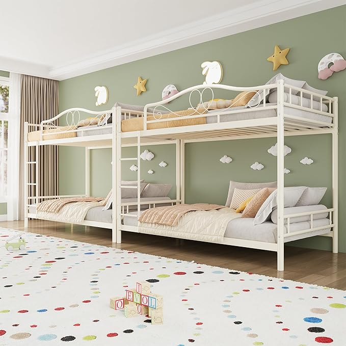 IDEALHOUSE Bunk Bed Twin Over Twin with Ladder & Full Safety Guardrail, Heavy Duty Metal Twin Over Twin Bunk Bed 400 Lbs Load Capacity, Space-Saving, Noise Free, No Box Spring Needed, Easy Assembly, C