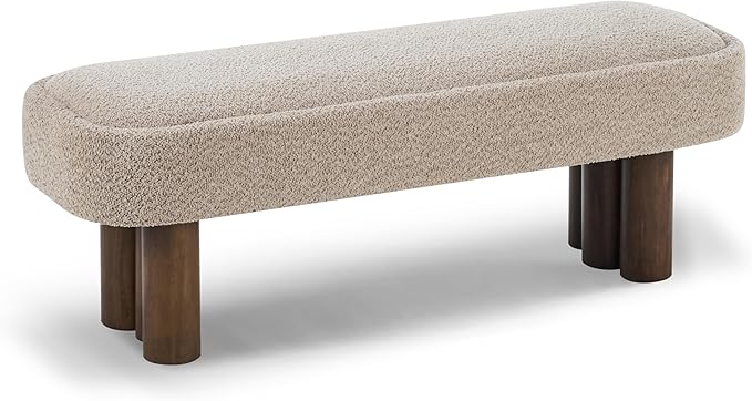 Merax 51.5" Indoor Fabric Dining Bench with Walnut-Finished Rubberwood Legs – Upholstered Seating Bench for Kitchen, Dining Room or Living Space, Supports Up to 250 lbs,Khaki