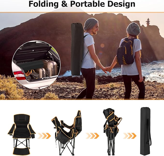 Goplus Reclining Camping Chair with Removable Footrest, 2-in-1 Folding Lounge Chair w/Adjustable Backrest Storage Bag & Cup Holder,Portable Recliner Cozy Lounge Chair for Picnic, Fishing (1)