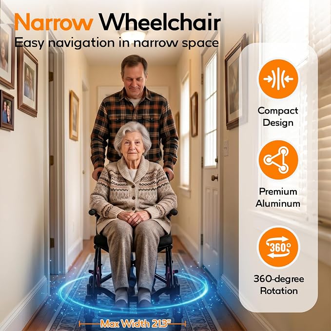 18LBS UIltra Lightweight Wheelchairs with Foldable Footrest and Armrests, Transport Wheelchair Lightweight Foldable with Handbrakes, Travel Transport Chair for Adults Seniors Kid, 1s Quick Folding