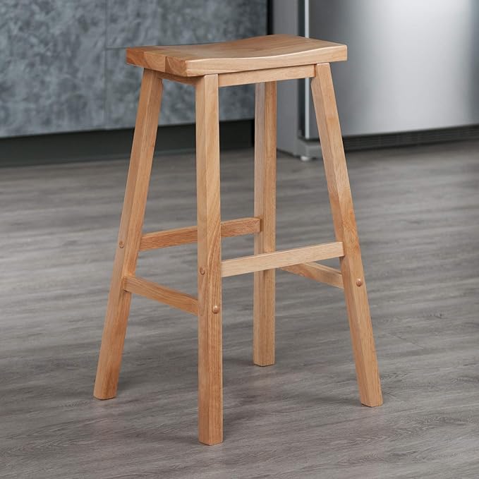 Winsome Satori Saddle Seat Counter Stool, 29" in Natural, Classic Backless Bar Chairs for Kitchen & Dining Room Seating, Timeless Essential Furniture for Home, Dorm, Apartments