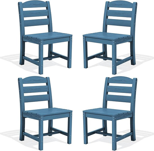 SERWALL Outdoor Armless Dining Chairs Set of 4, All-Weather HDPE Patio Dining Chairs with 19.7" Widened Seat and Curved Backrest for Backyard, Garden, Blue