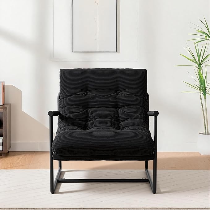 Modern Accent Chair Set of 2, Living Room Chair with Metal Frame,Upholstered Arm Chair with Soft Cushion for Bedroom Lounge Reading Room (Black)
