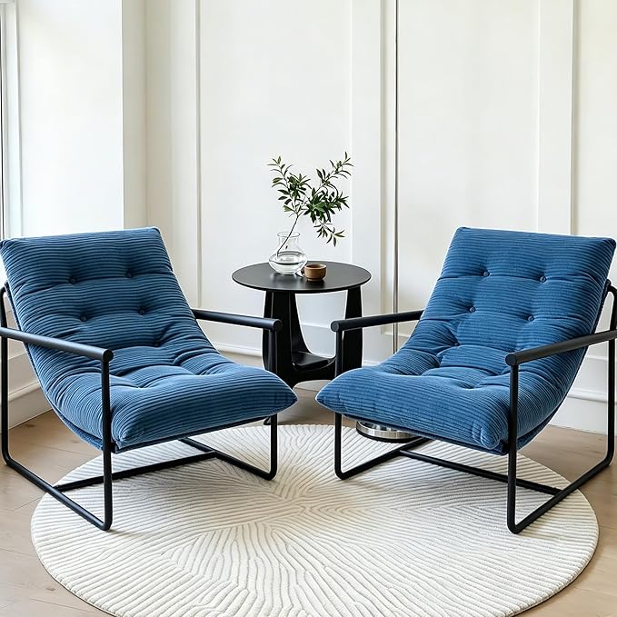 Modern Accent Chair Set of 2, Living Room Chair with Metal Frame,Upholstered Arm Chair with Soft Cushion for Bedroom Lounge Reading Room (Blue)