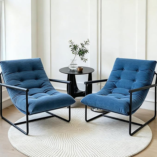 Modern Accent Chair Set of 2, Living Room Chair with Metal Frame,Upholstered Arm Chair with Soft Cushion for Bedroom Lounge Reading Room (Blue)