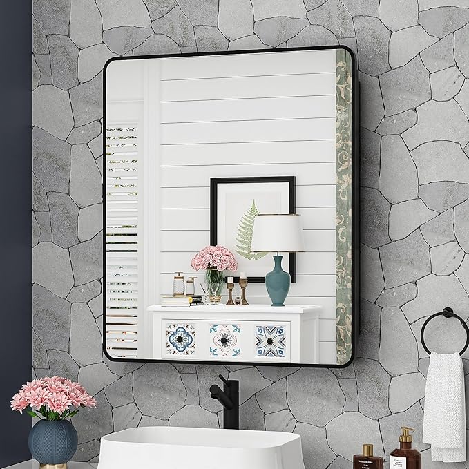 ACEMIRO 30x32 Inch Bathroom Medicine Cabinet with Mirror Black Metal Framed Mirror Cabinet Recessed or Surface Wall Mounted Medicine Cabinets for Bathroom