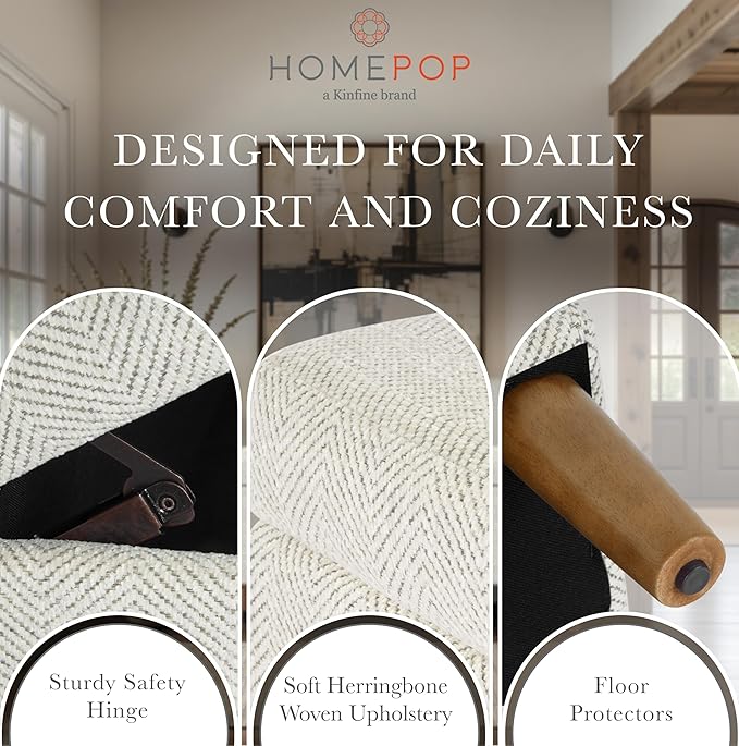 HomePop Malmo Decorative Storage Bench -Cream Chevron Woven