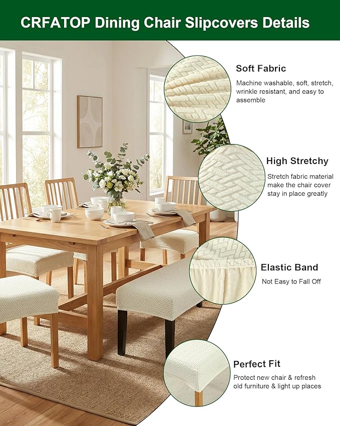 CRFATOP Jacquard Dining Room Chairs Seat Covers Set of 4 with Soft Bench Chair Cover Stretch Kitchen Chair Slipcover Washable Seat Cushion Slipcover Protector for Hotel Ceremony Banquet Wedding,B19
