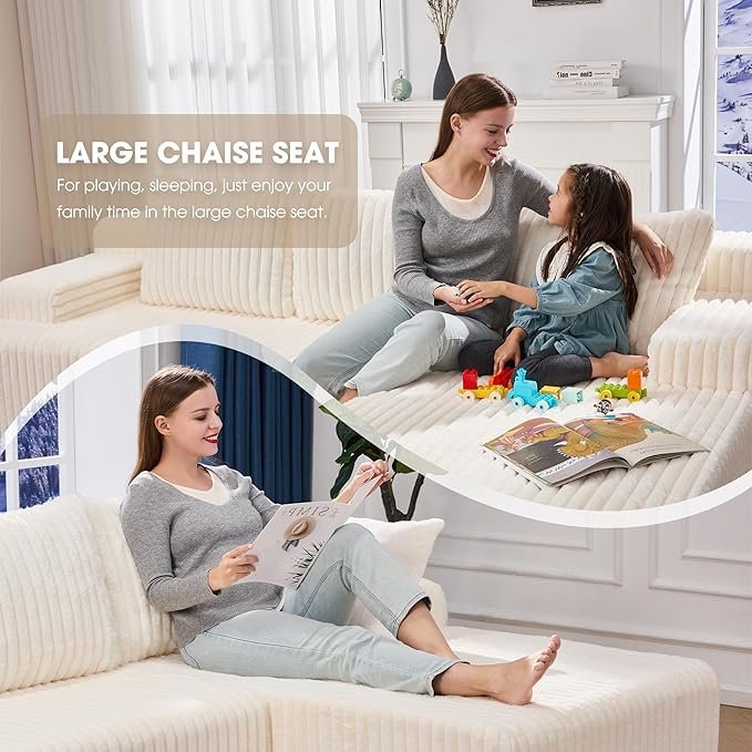 Hobestluk Modular Sectional Sofa Boneless Couch L-Shape Couch 3 Seat Modular Couch Memory Foam Sectional Couches for Living Room Furniture, Cloud Couch with Chaise Lounge (96" Right Facing Chaise)