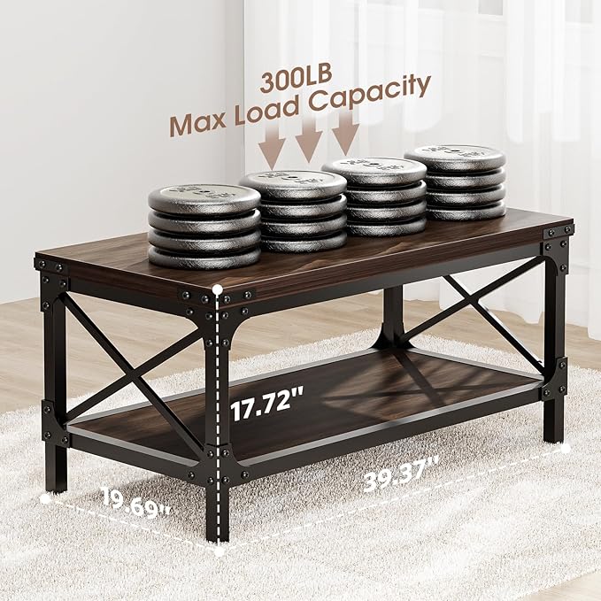 Rectangle Coffee Tables for Living Room, Wood Rectangular Coffee Table, 2 Tier Dark Brown Modern Center Table with Thickened Tabletop and Metal Frame, 40 inch Long (Walnut)