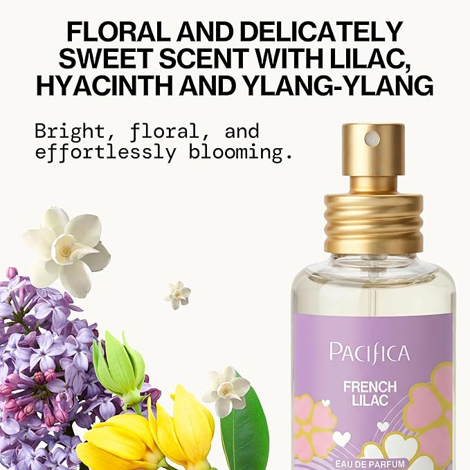 Pacifica French Lilac Spray Perfume – Clean Vegan Floral Fragrance for Women, Fresh-Cut Lilac & Powdery Magnolia Notes, Long-Lasting Romantic Spring Scent, 1 oz