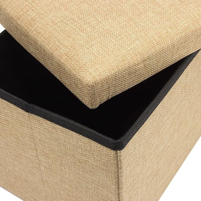 HOZEON 3 Pack 15.7 x 9.8 x 9.9 Inches Folding Storage Ottoman, Khaki Rectangle Footrest Seat, Multifunctional Foot Stool for Living Room, Office, Traveling, Fishing, Camping
