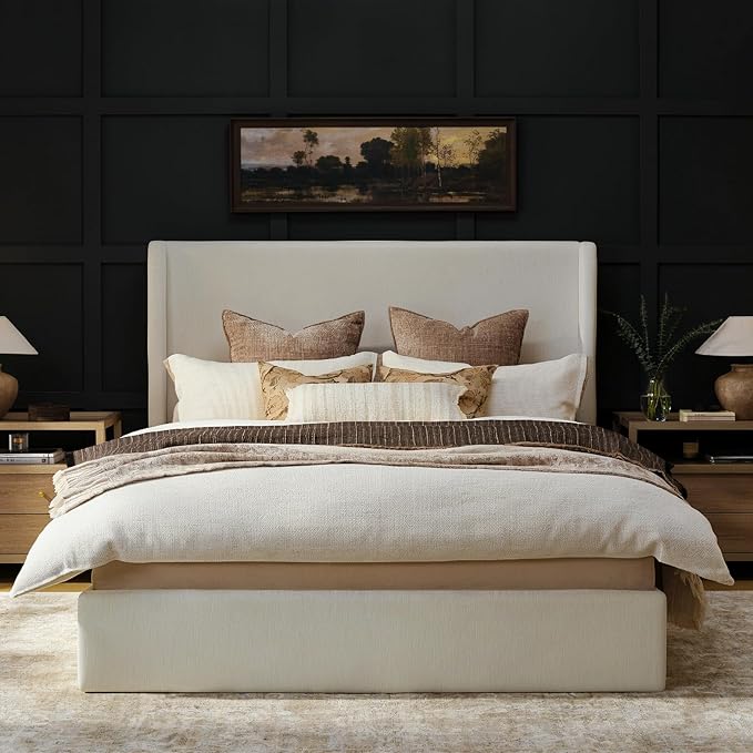 RECCI King Size Bed Frame with 53" Extra Tall Wingback Headboard, Luxury Upholstered Platform Bed Frame, Heavy Duty Support, Noise-Free, Easy Assembly, No Box Spring Needed, Beige Chenille