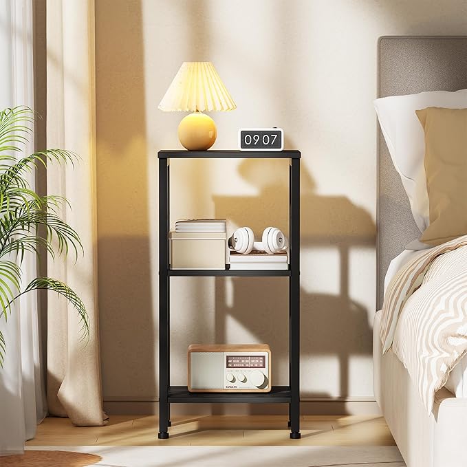 Asgolion Small Black Side Table, Tall End Table with Adjustable Shelf, Accent Table Stand for Home Decor, Small Entryway Table, Bedroom Nightstand, Living Room, Office, Black