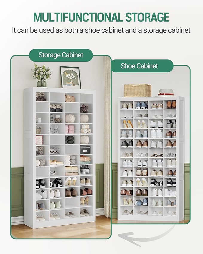 Hzuaneri Shoe Storage Cabinet, 48 Pairs Free Standing Closet Organizer, 9 inch Widened Cell Wood Shoe Organizer, 12 Tiers Vertical Space Saving Shoe Rack for Entryway, Cloakroom, White SR39603X