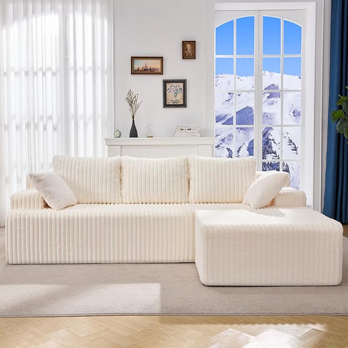 Hobestluk Modular Sectional Sofa Boneless Couch L-Shape Couch 3 Seat Modular Couch Memory Foam Sectional Couches for Living Room Furniture, Cloud Couch with Chaise Lounge (96" Right Facing Chaise)
