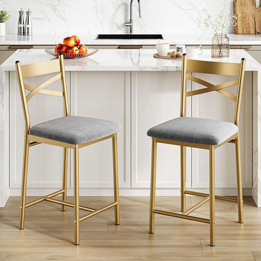 IDEALHOUSE 26" Counter Height Bar Stools Set of 4, Upholstered Bar Chairs with Back, Thick Cushion, Modern Counter Height Barstools for Kitchen Island, Apartment Counter, Dining Room Bar (4)