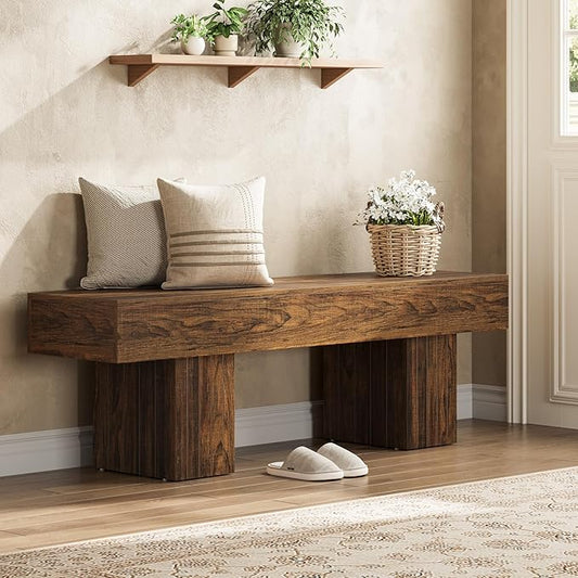 Tribesigns 55" Entryway Bench, Farmhouse Dining Bench with Broad Legs for Bedroom, Kitchen, Hallway, Rustic Brown