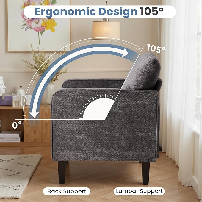DUMOS Dark Grey Modern Accent Chairs for Living Room, Corner Chairs for Adults, Reading Chair with Armrest and Backrest, Comfy Lounge Chairs for Bedroom Reception Waiting Room 2 Pack
