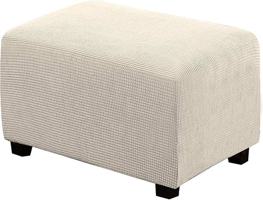 H.VERSAILTEX Ottoman Cover Slipcover Rectangle Fit Length 33'-38' Footrest Sofa Slipcovers Stool Cover Footstool Protector Covers Feature Stretch Thick Jacquard Fabric Removable Washable - Natural