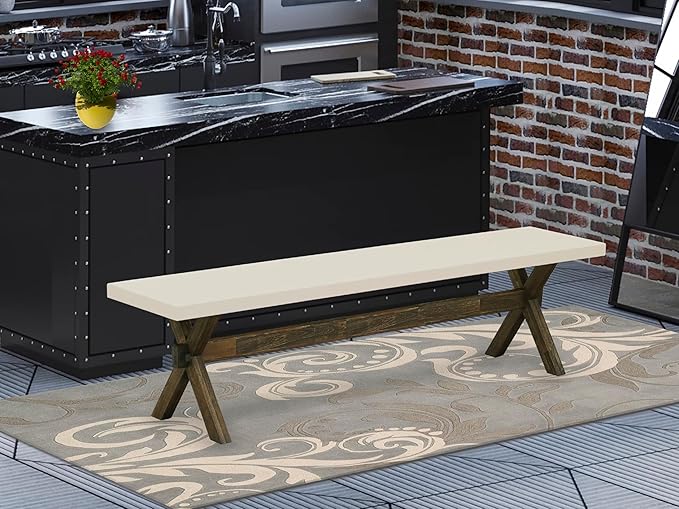 East West Furniture XB727 X-Style Modern Dining Bench with Solid Wood Seat, 72x15x18 Inch, Multi-Color