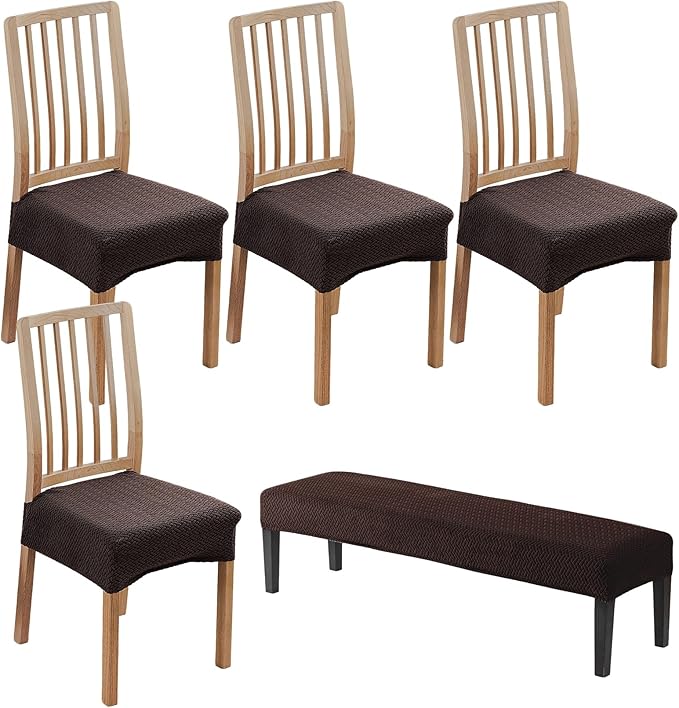 CRFATOP Jacquard Dining Room Chairs Seat Covers Set of 4 with Soft Bench Chair Cover Stretch Kitchen Chair Slipcover Washable Seat Cushion Slipcover Protector for Hotel Ceremony Banquet Wedding,B23