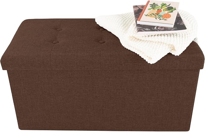 Lavish Home Folding Storage Ottoman - Set of 2 30-Inch Tufted Footrest, Linen Chest, or Bench with Removable Bin for Living Room, Bedroom, or Dorm (Brown)