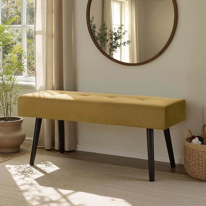 Comfy to go Entryway Bench - Bench for Bedroom, Modern Ottoman End of Bed, Corduroy Padded Benches for Living Room, Foyer, Mudroom, Hallway - 39" L x 14" W x 17" H